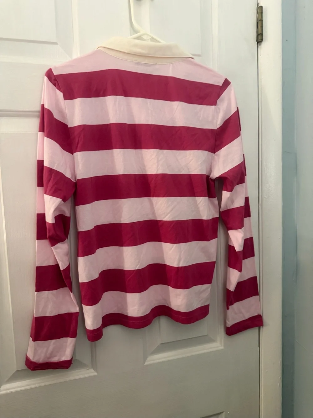 NWT J.Crew Pink Striped Cotton Rugby Polo Shirt Women’s Medium
